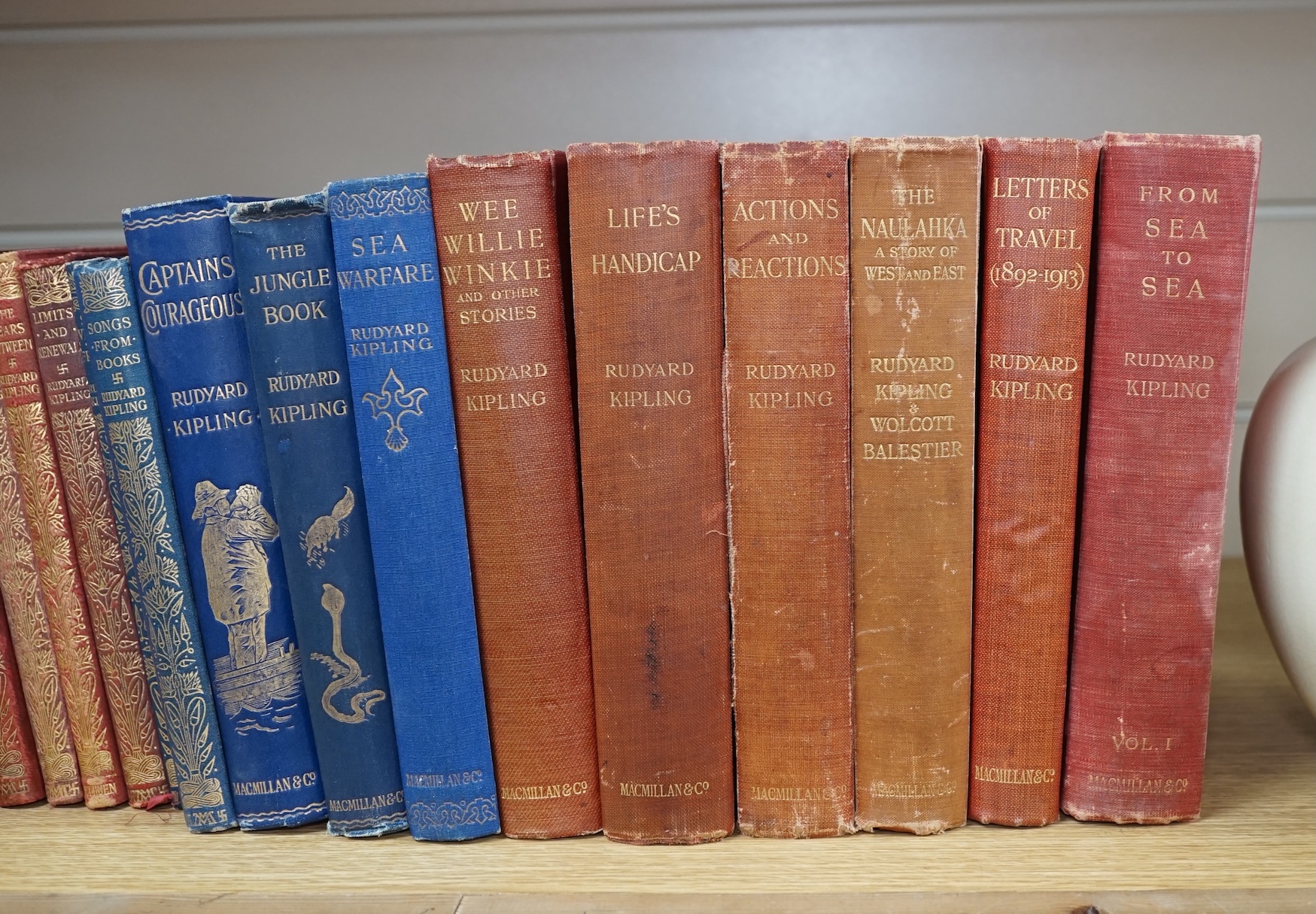 Rudyard Kipling - a collection of works, mostly Macmillan Pocket Kipling in gilt red calf.